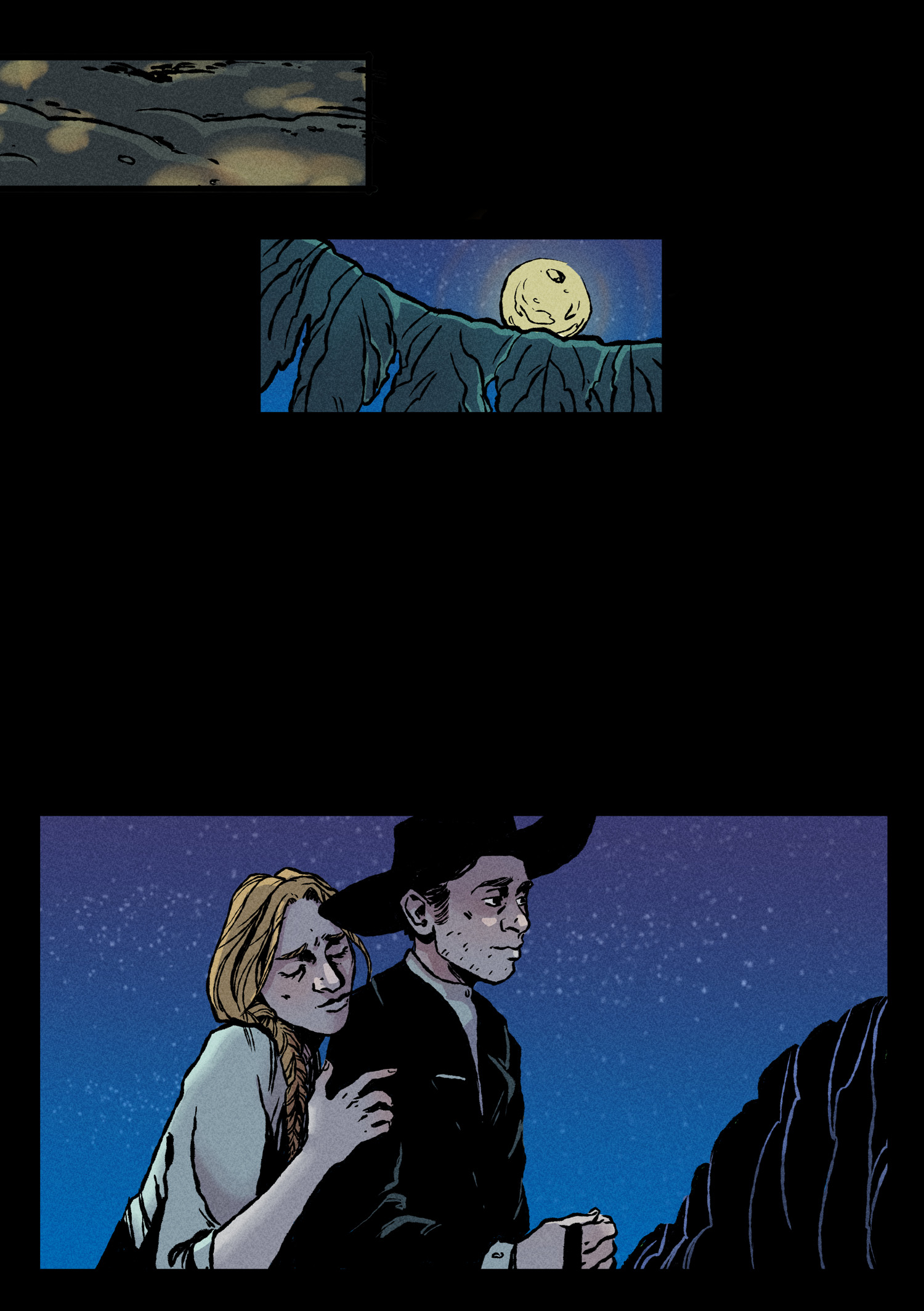 Vasilisa and Mateusz ride on horseback through the night.