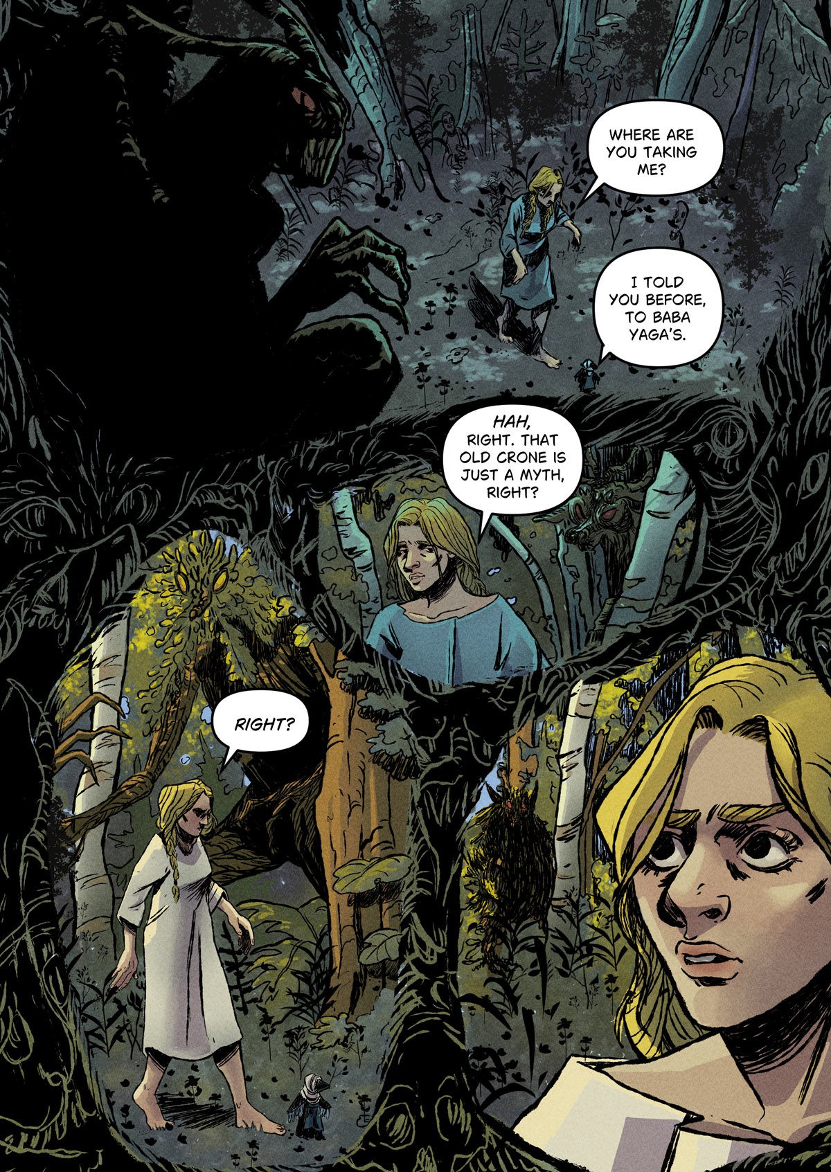 Vasilisa and Motanka enter the woods.