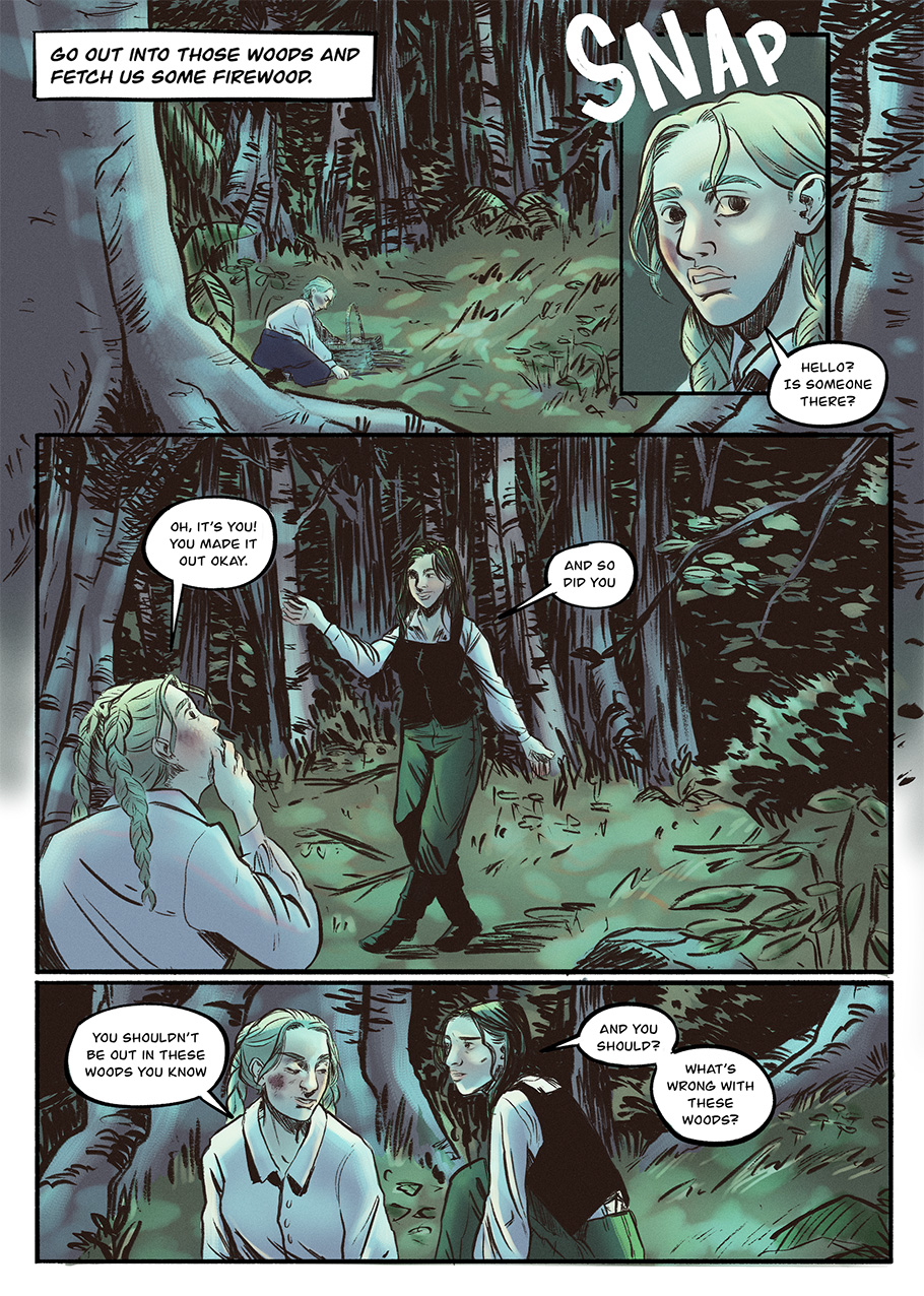 Vasilisa collects wood in the forest where she encounters Aleks again.