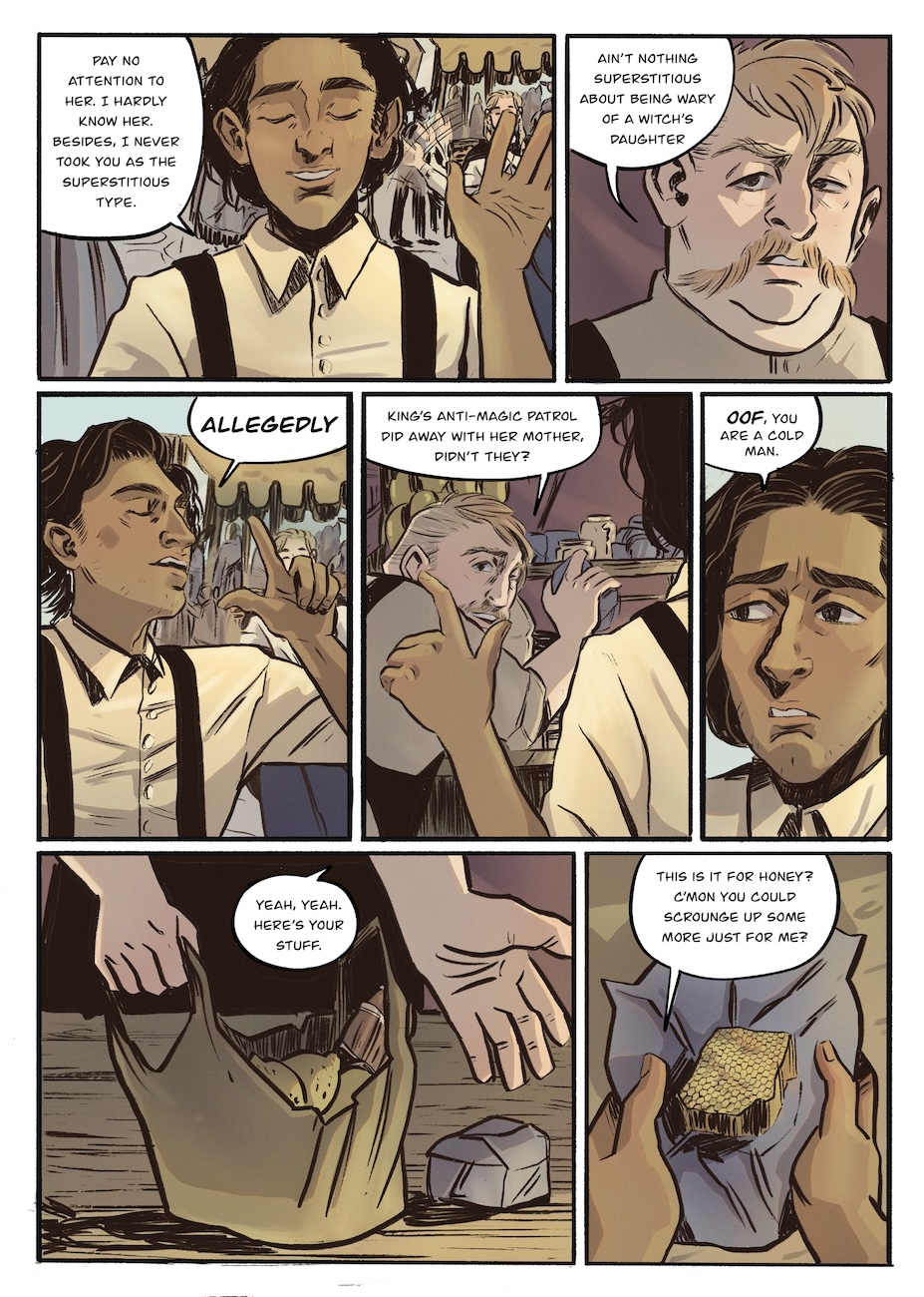 Jakub haggles with a market merchant.